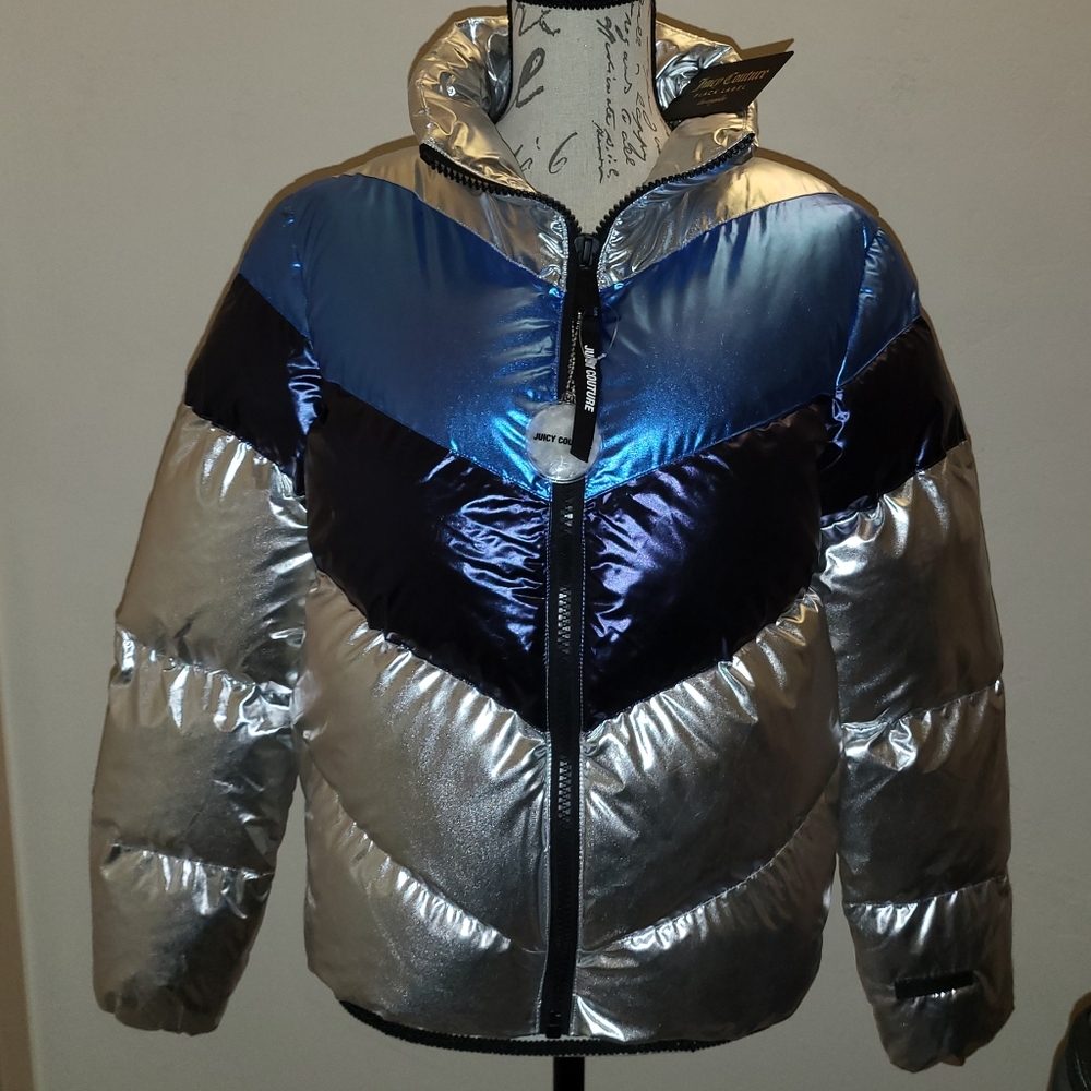 Juicy Couture Black Label Women's Puffer XS Silver & Blue Jacket